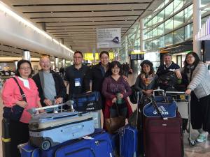 Most of us arrived at Heathrow airport on Friday: (L-R) Deanna Chang, David Chang, Gary Toh, Scott Harada, Barbara Harada, Pam Chun, Kirk Leavy, Selina Chen.